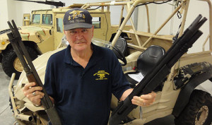 US Navy SEAL Chief “Patches” Watson holding his duckbill shotgun used in Vietnam (left), and the GATOR equipped shotgun. He discussed the duckbill in his book called “Point Man”. 