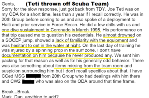 Combat Diver Team Sergeant throws Teti off team he had NO skills or proof