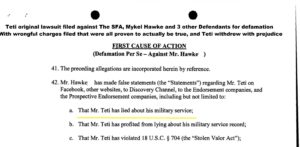 Highlighted Teti lawsuit page suing for military lies