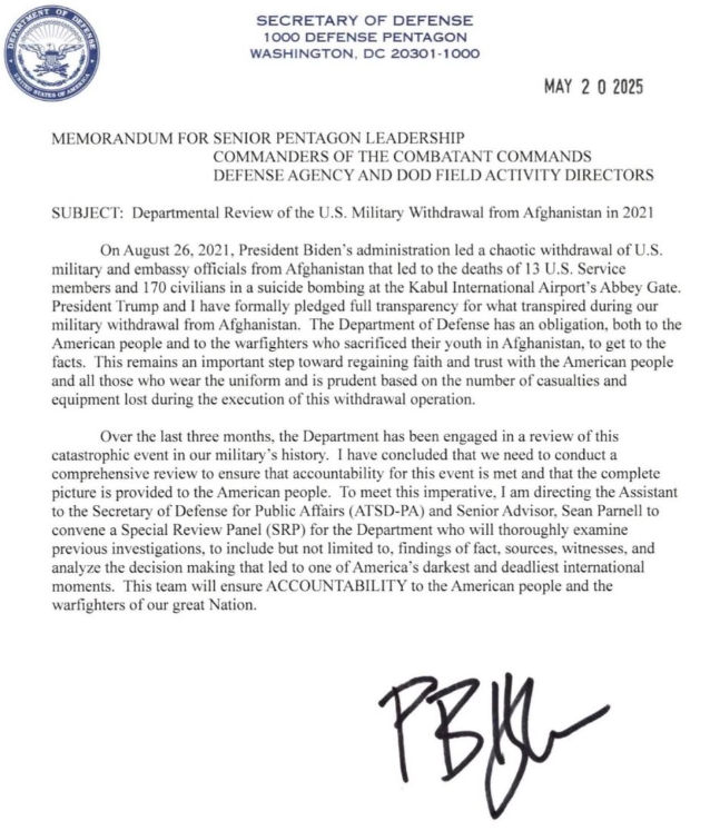 e memo highlighted the deaths of 13 U.S. service members