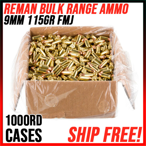 Flash Sale!! 9mm 115gr FMJ Brass REMAN Bulk Range Ammo - 1000rds Ships Free!!